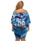 Personalized NSW Rugby League Family Matching Off Shoulder Short Dress and Hawaiian Shirt Blues Mascot Indigenous
