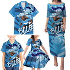 Personalized NSW Rugby League Family Matching Puletasi and Hawaiian Shirt Blues Mascot Indigenous