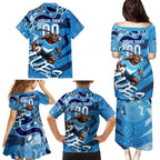 Personalized NSW Rugby League Family Matching Puletasi and Hawaiian Shirt Blues Mascot Indigenous