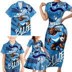 Personalized NSW Rugby League Family Matching Short Sleeve Bodycon Dress and Hawaiian Shirt Blues Mascot Indigenous