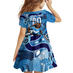 Personalized NSW Rugby League Family Matching Short Sleeve Bodycon Dress and Hawaiian Shirt Blues Mascot Indigenous