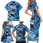 Personalized NSW Rugby League Family Matching Short Sleeve Bodycon Dress and Hawaiian Shirt Blues Mascot Indigenous