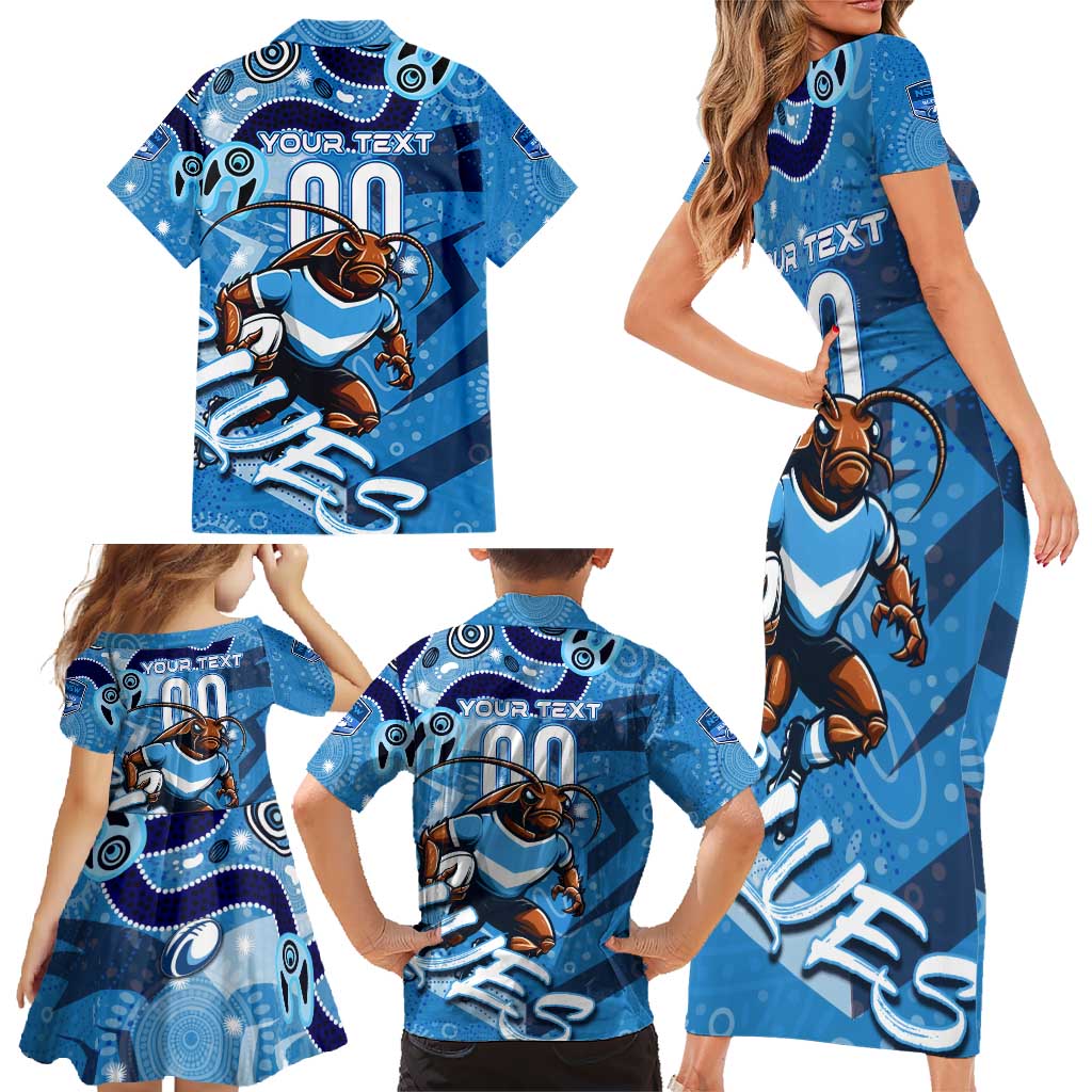 Personalized NSW Rugby League Family Matching Short Sleeve Bodycon Dress and Hawaiian Shirt Blues Mascot Indigenous