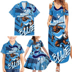 Personalized NSW Rugby League Family Matching Summer Maxi Dress and Hawaiian Shirt Blues Mascot Indigenous