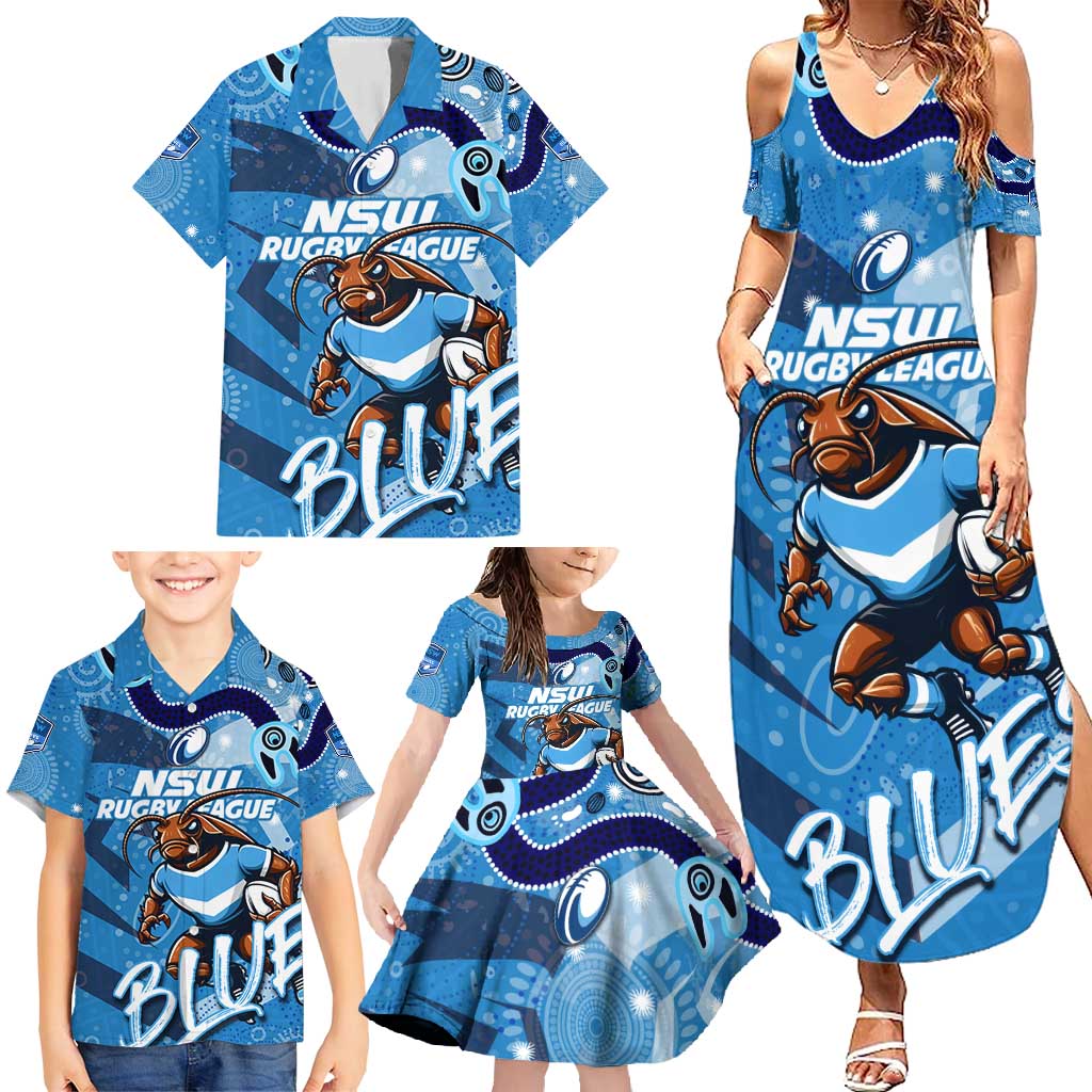 Personalized NSW Rugby League Family Matching Summer Maxi Dress and Hawaiian Shirt Blues Mascot Indigenous