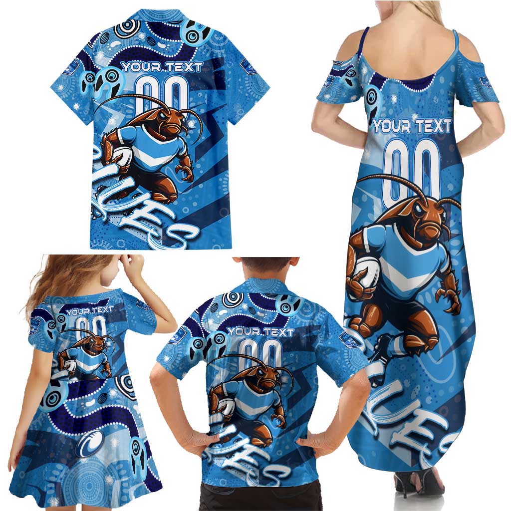 Personalized NSW Rugby League Family Matching Summer Maxi Dress and Hawaiian Shirt Blues Mascot Indigenous