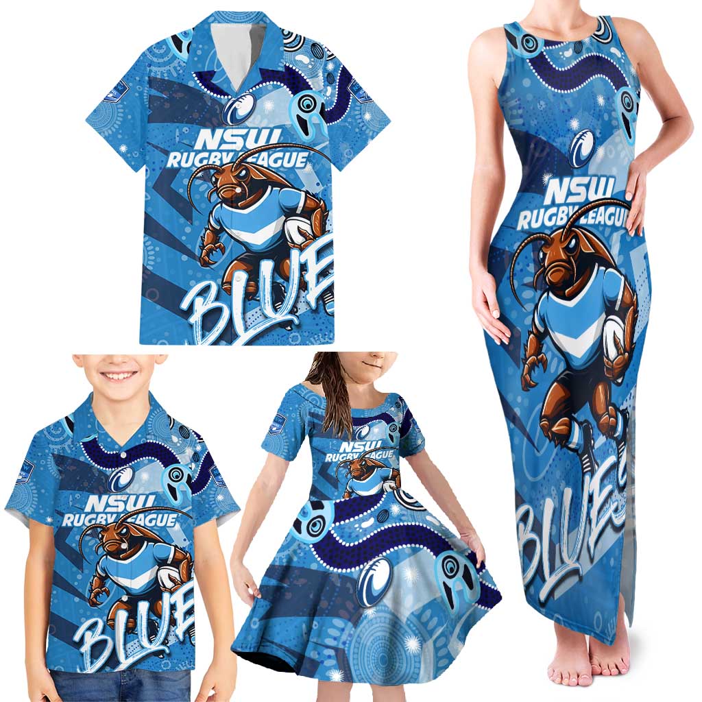 Personalized NSW Rugby League Family Matching Tank Maxi Dress and Hawaiian Shirt Blues Mascot Indigenous