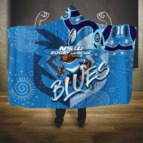 Personalized NSW Rugby League Hooded Blanket Blues Mascot Indigenous
