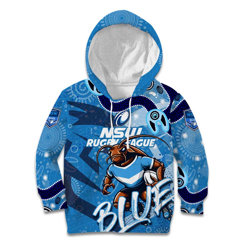 Personalized NSW Rugby League Kid Hoodie Blues Mascot Indigenous