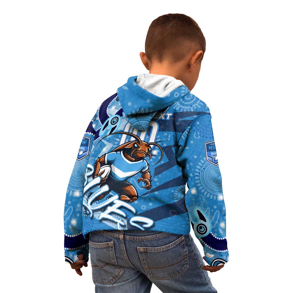Personalized NSW Rugby League Kid Hoodie Blues Mascot Indigenous