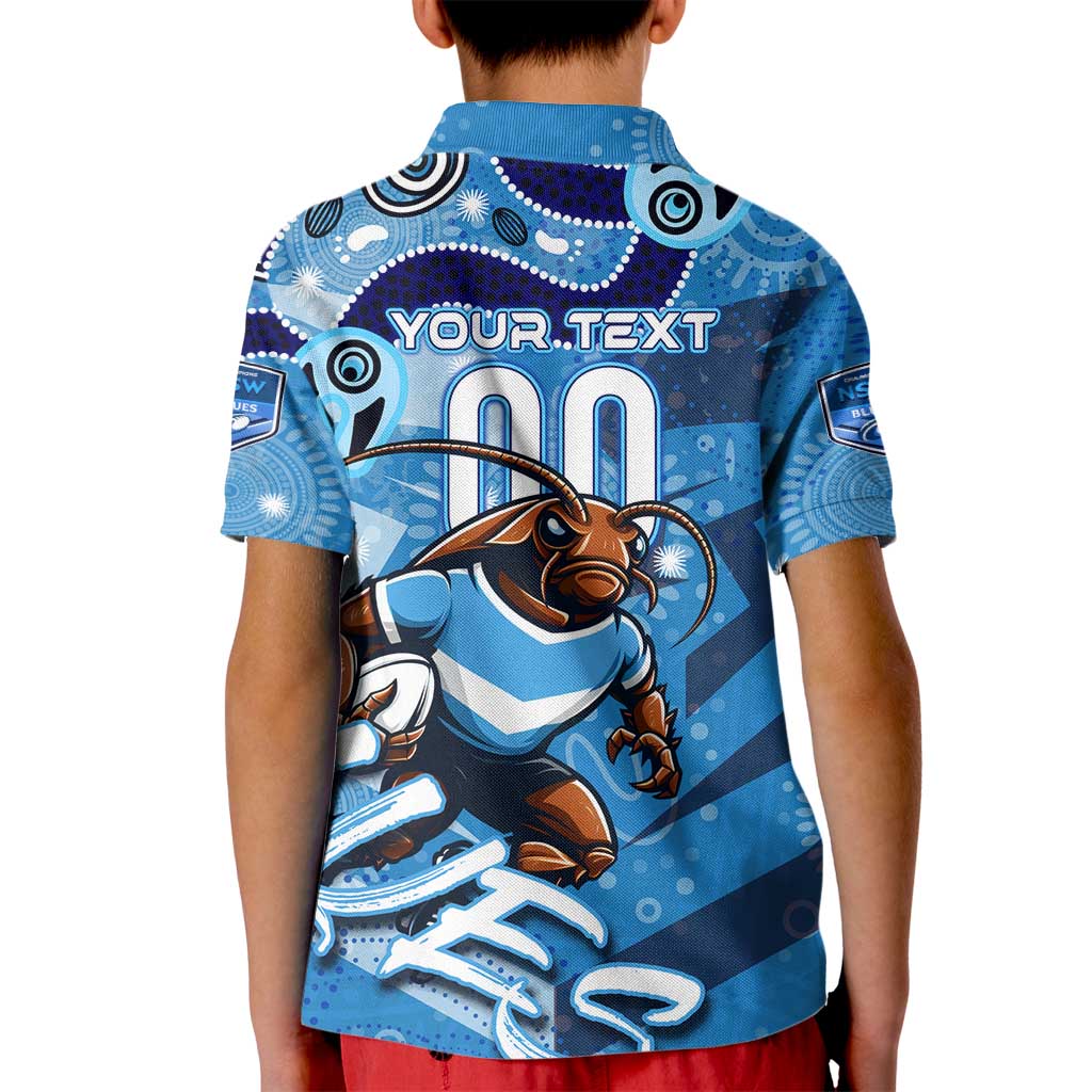 Personalized NSW Rugby League Kid Polo Shirt Blues Mascot Indigenous