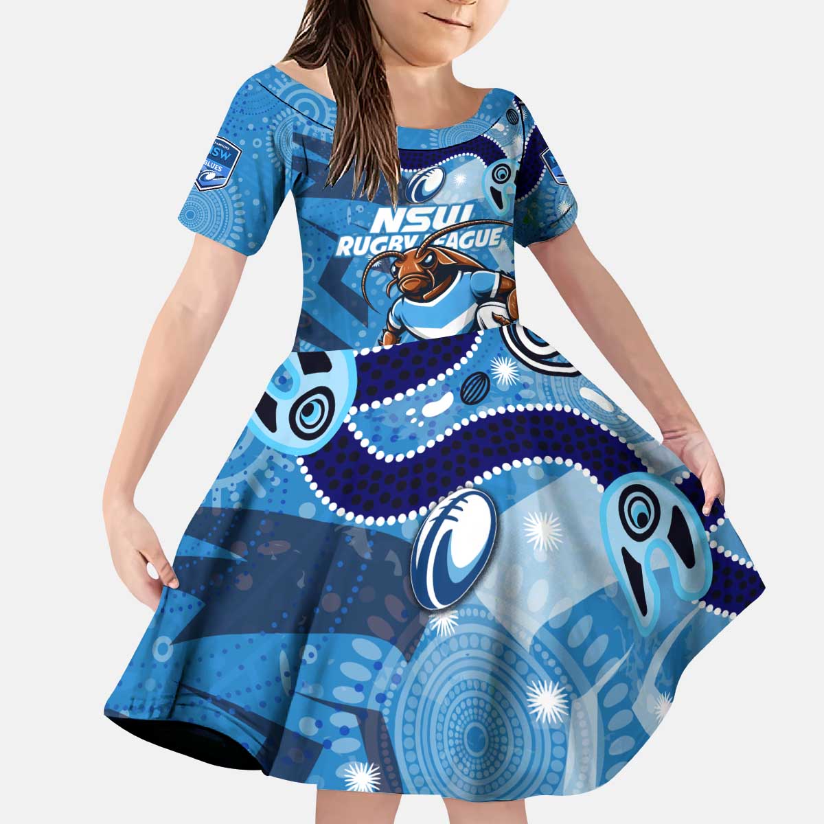 Personalized NSW Rugby League Kid Short Sleeve Dress Blues Mascot Indigenous