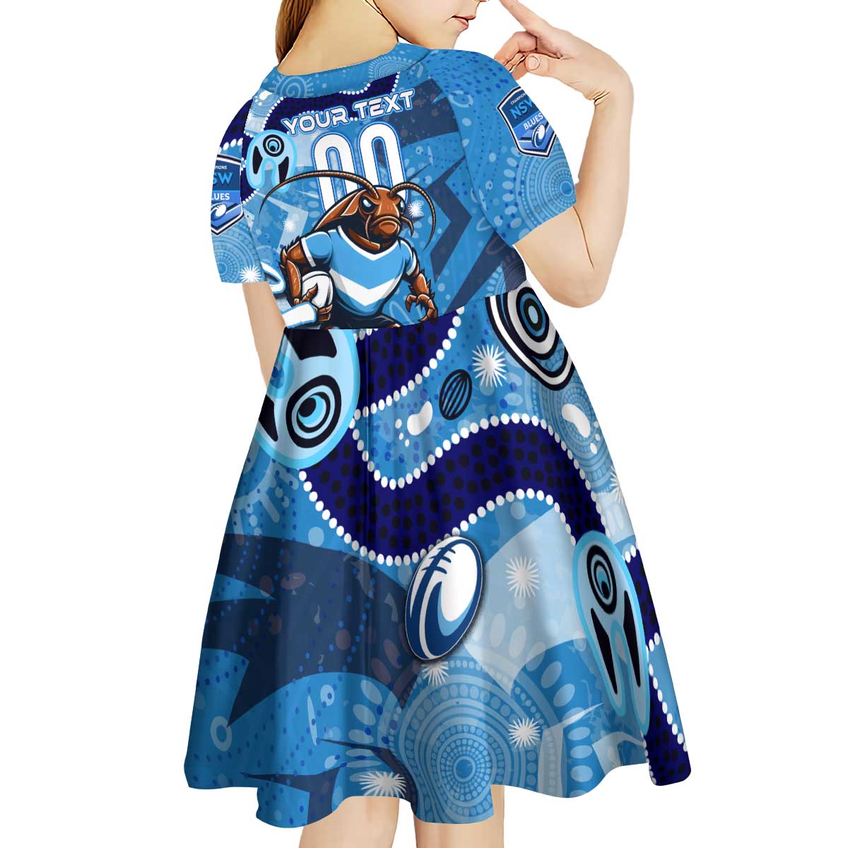 Personalized NSW Rugby League Kid Short Sleeve Dress Blues Mascot Indigenous