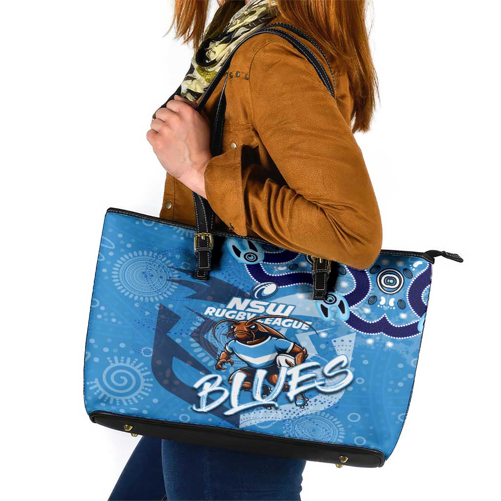 Personalized NSW Rugby League Leather Tote Bag Blues Mascot Indigenous