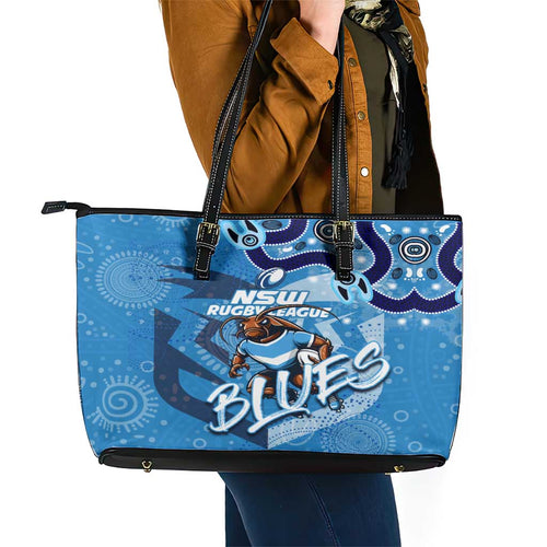 Personalized NSW Rugby League Leather Tote Bag Blues Mascot Indigenous