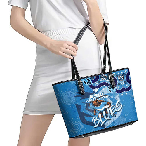 Personalized NSW Rugby League Leather Tote Bag Blues Mascot Indigenous