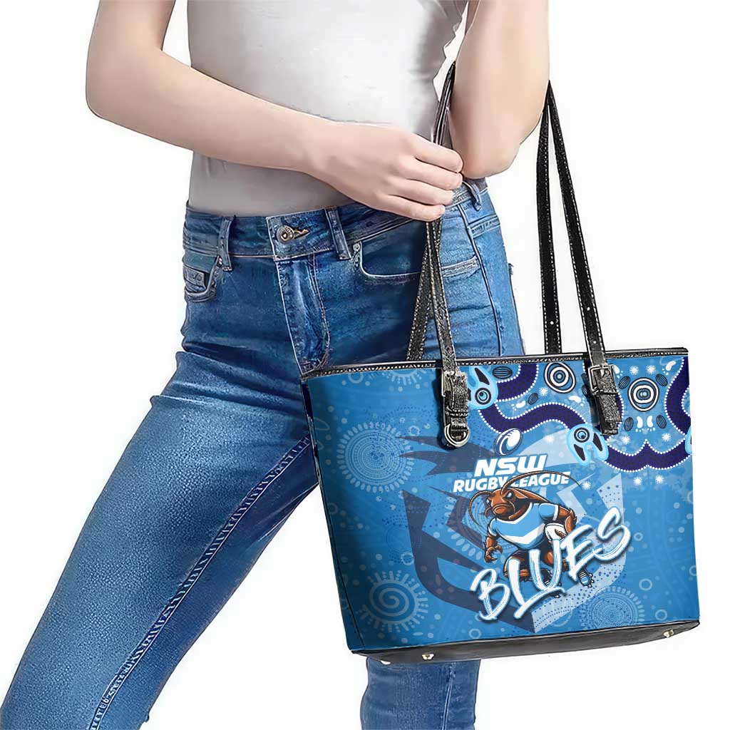 Personalized NSW Rugby League Leather Tote Bag Blues Mascot Indigenous