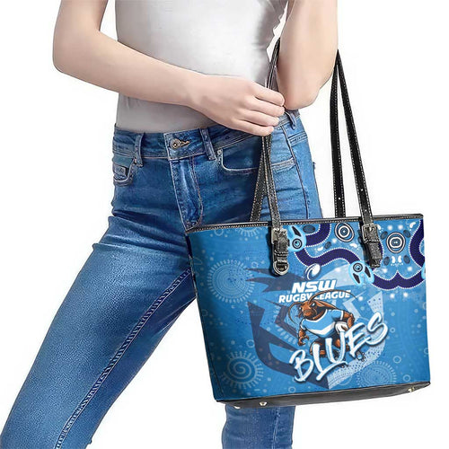 Personalized NSW Rugby League Leather Tote Bag Blues Mascot Indigenous