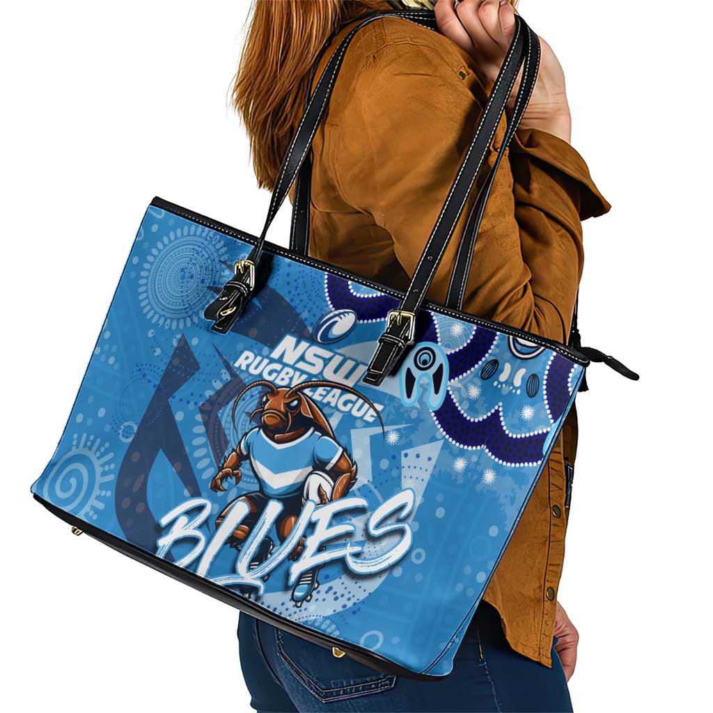 Personalized NSW Rugby League Leather Tote Bag Blues Mascot Indigenous