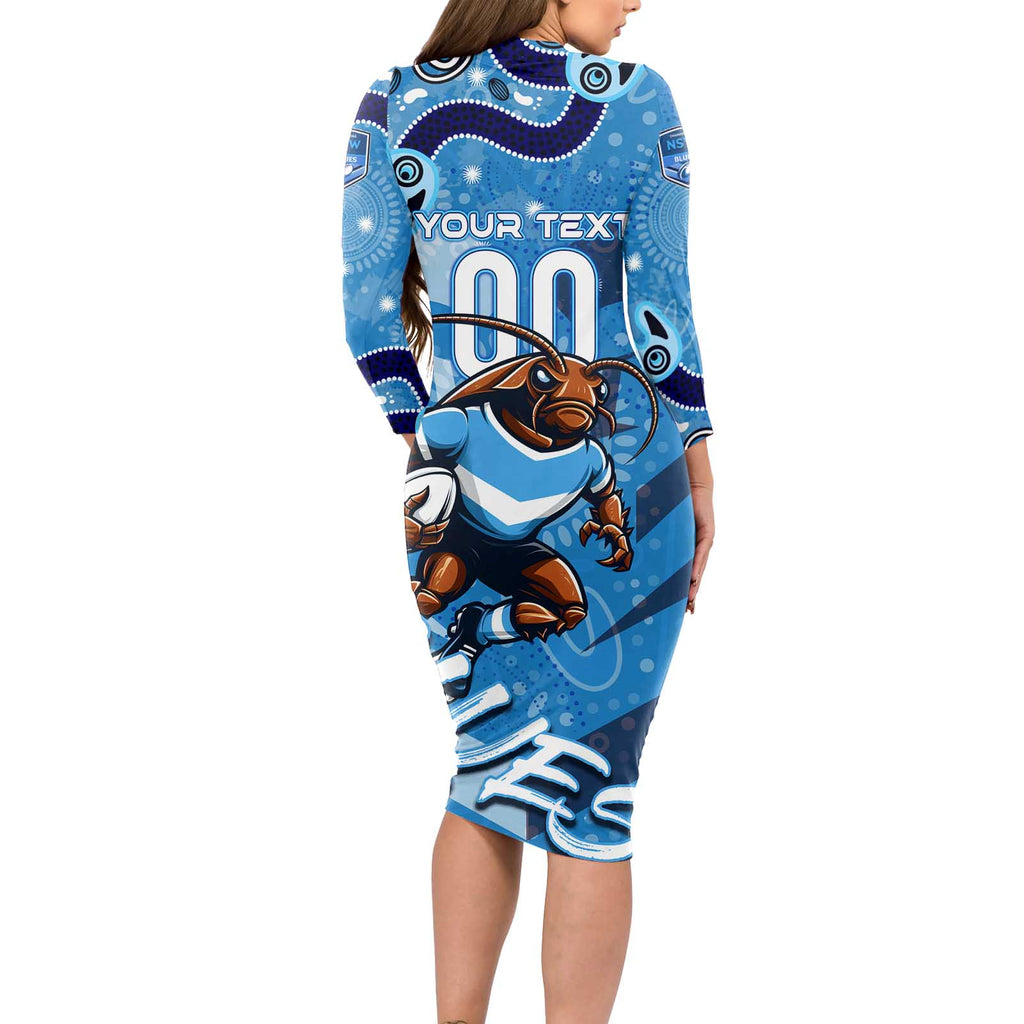 Personalized NSW Rugby League Long Sleeve Bodycon Dress Blues Mascot Indigenous