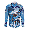 Personalized NSW Rugby League Long Sleeve Button Shirt Blues Mascot Indigenous