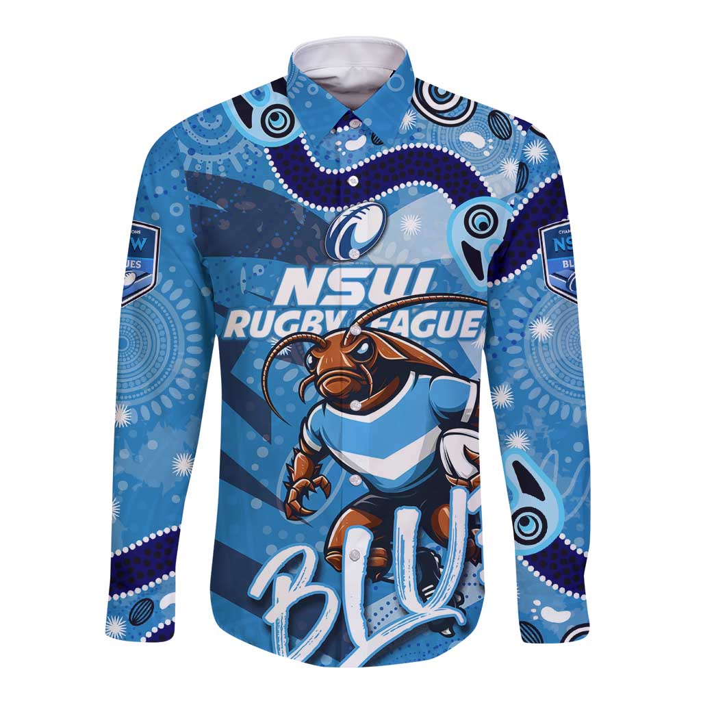 Personalized NSW Rugby League Long Sleeve Button Shirt Blues Mascot Indigenous