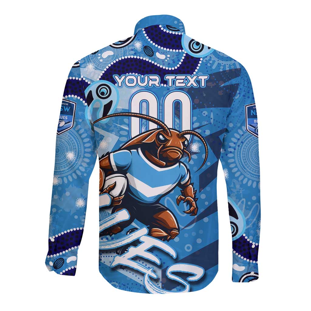 Personalized NSW Rugby League Long Sleeve Button Shirt Blues Mascot Indigenous