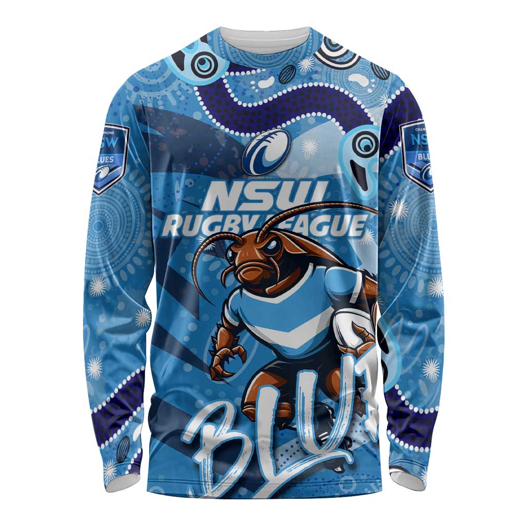 Personalized NSW Rugby League Long Sleeve Shirt Blues Mascot Indigenous