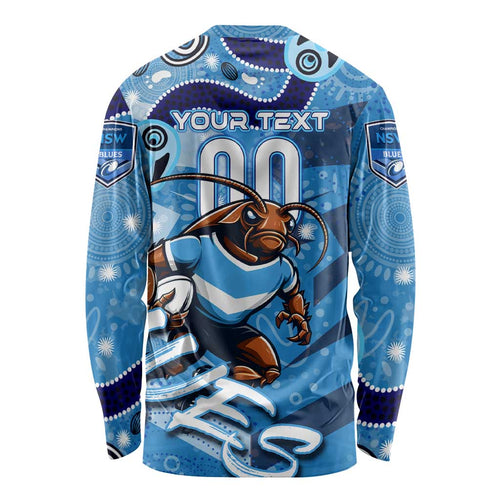 Personalized NSW Rugby League Long Sleeve Shirt Blues Mascot Indigenous