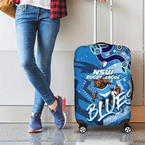 Personalized NSW Rugby League Luggage Cover Blues Mascot Indigenous