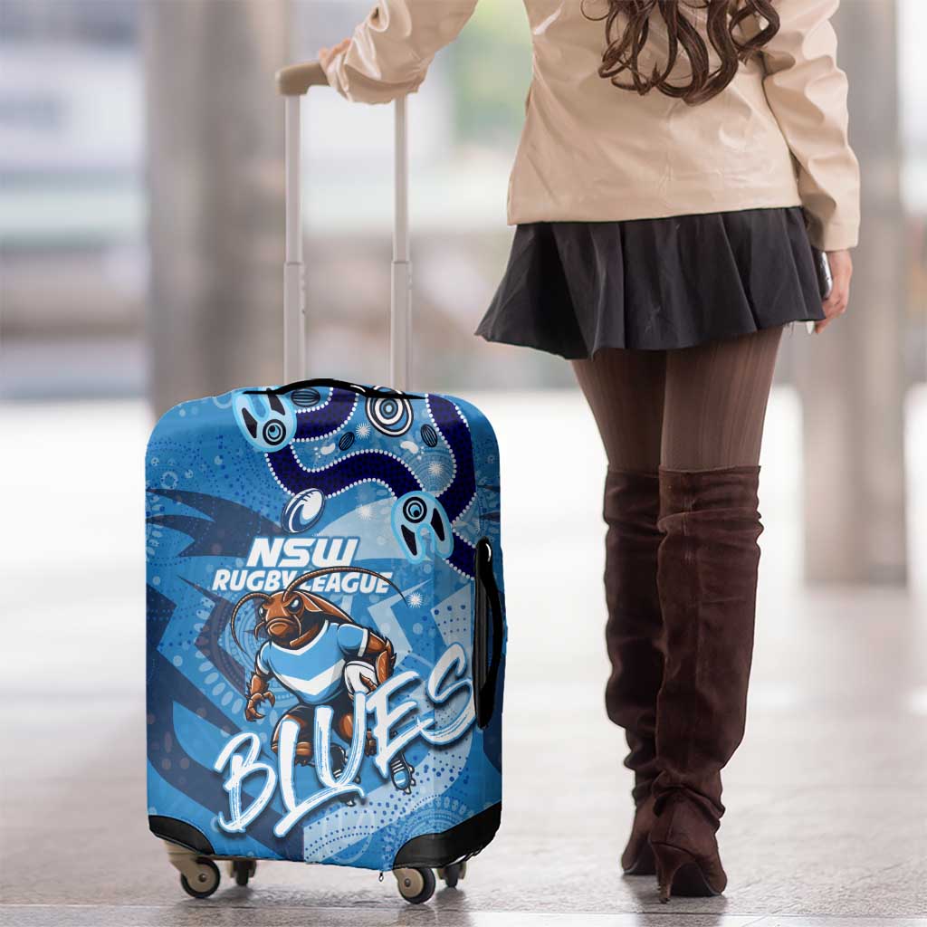 Personalized NSW Rugby League Luggage Cover Blues Mascot Indigenous