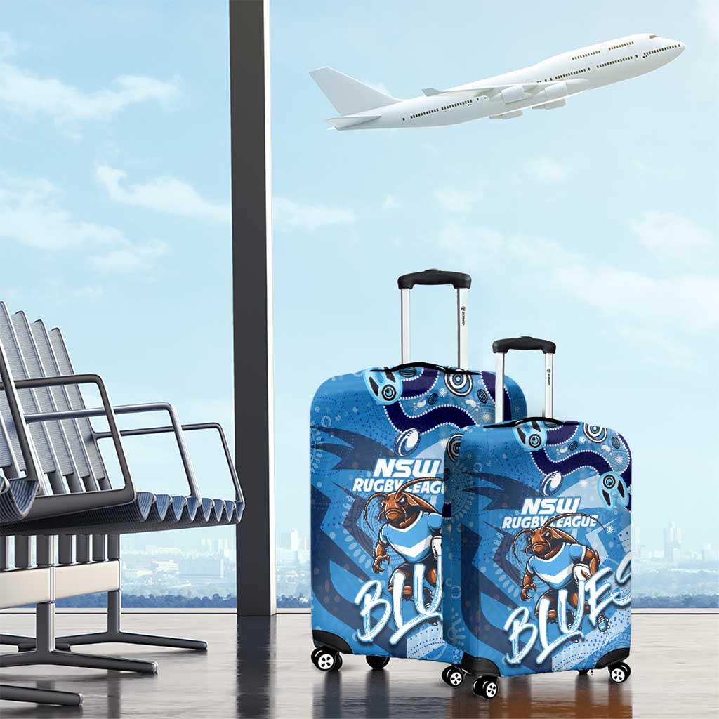 Personalized NSW Rugby League Luggage Cover Blues Mascot Indigenous