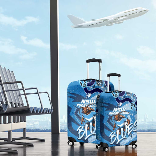 Personalized NSW Rugby League Luggage Cover Blues Mascot Indigenous