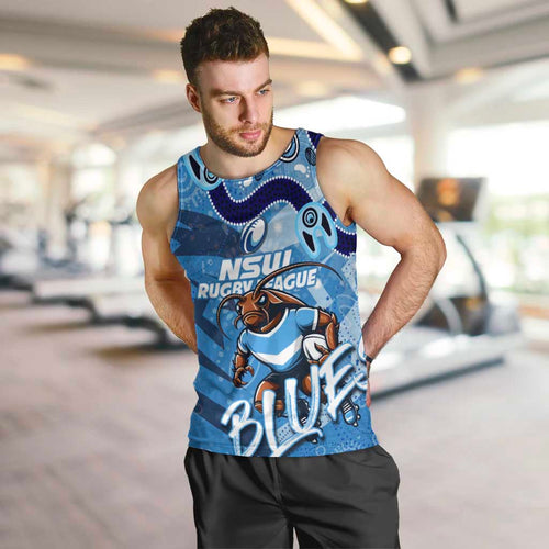 Personalized NSW Rugby League Men Tank Top Blues Mascot Indigenous