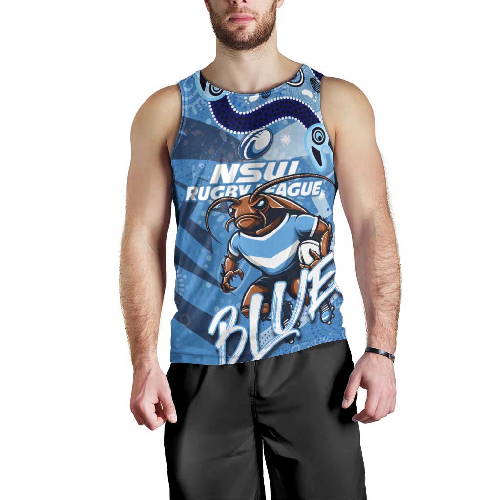Personalized NSW Rugby League Men Tank Top Blues Mascot Indigenous