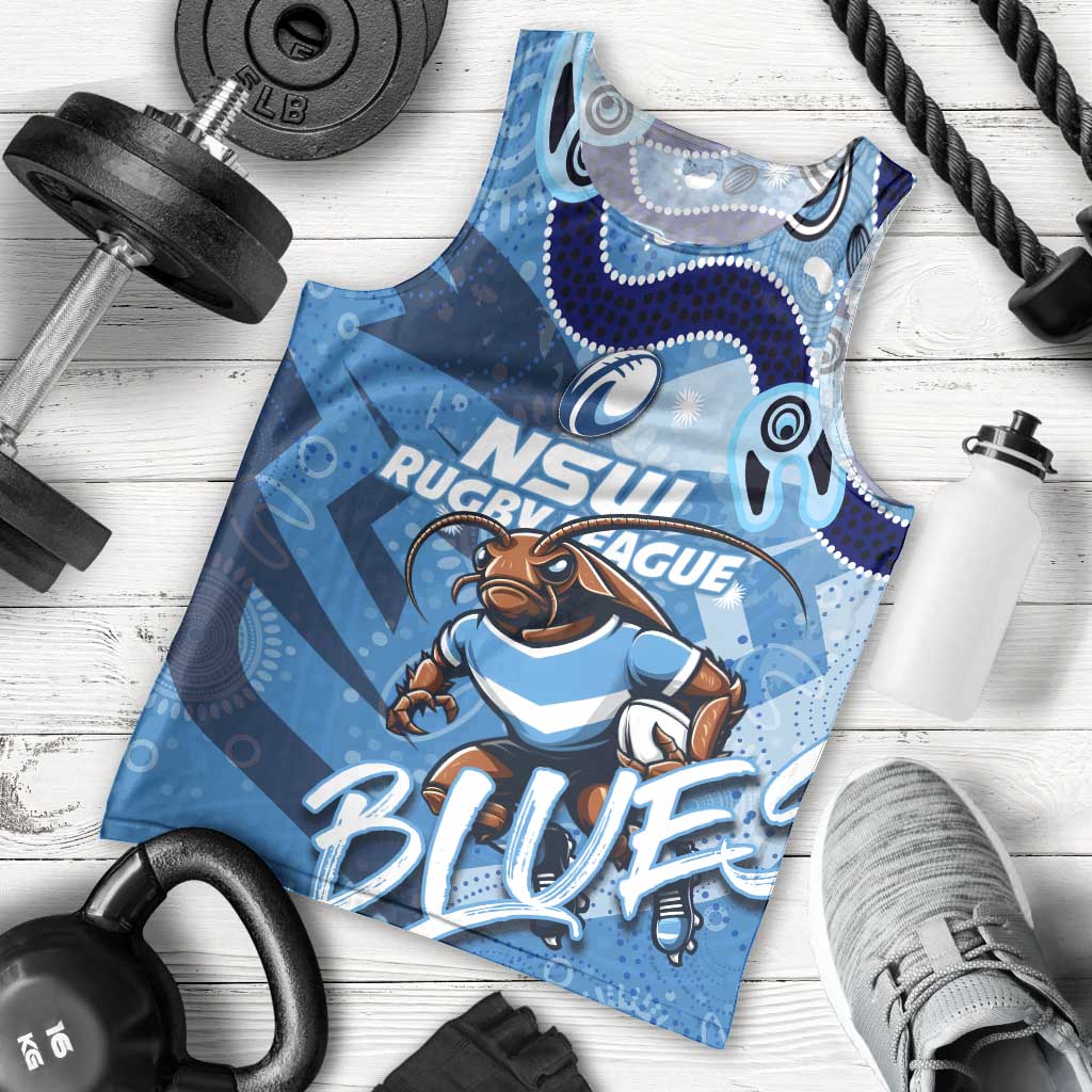 Personalized NSW Rugby League Men Tank Top Blues Mascot Indigenous