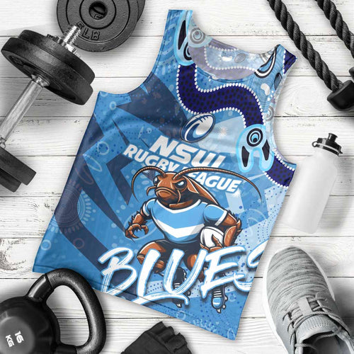 Personalized NSW Rugby League Men Tank Top Blues Mascot Indigenous