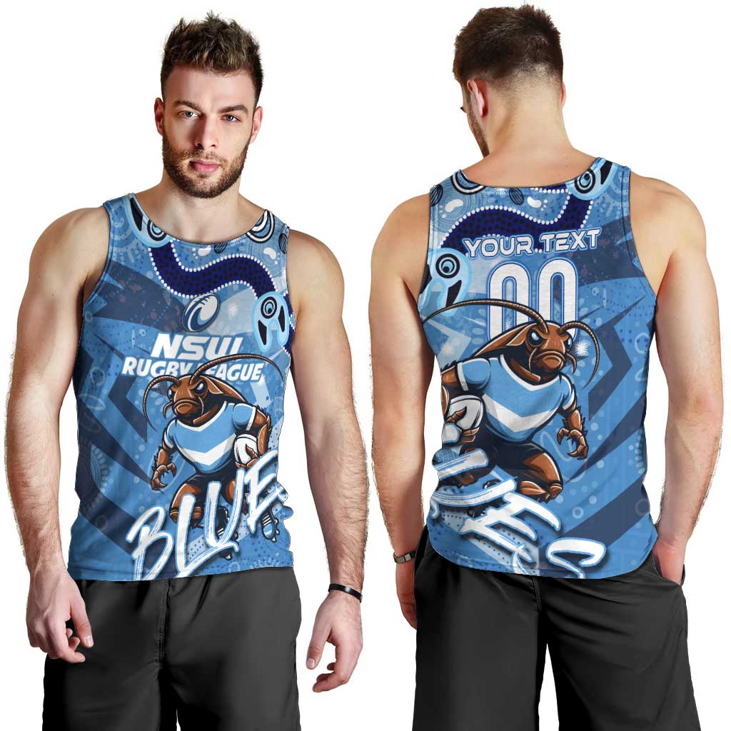 Personalized NSW Rugby League Men Tank Top Blues Mascot Indigenous
