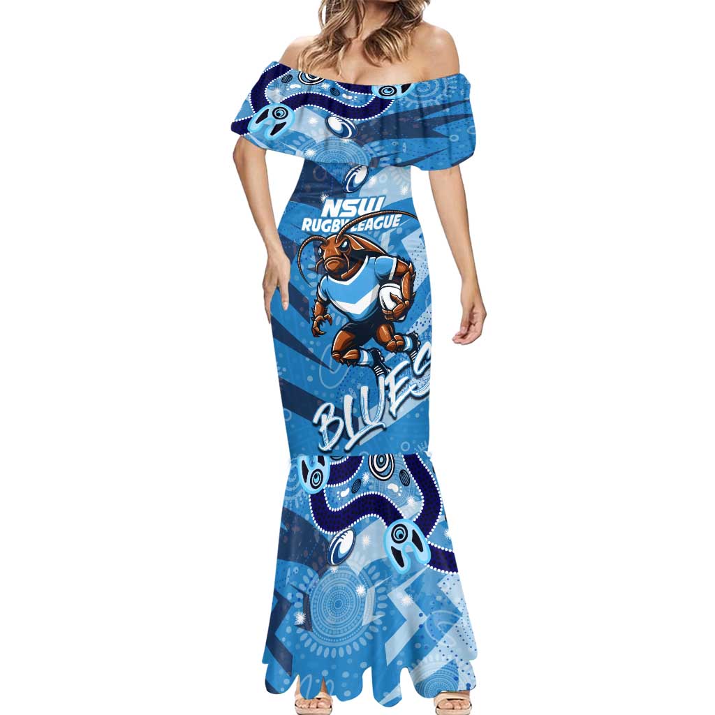 Personalized NSW Rugby League Mermaid Dress Blues Mascot Indigenous