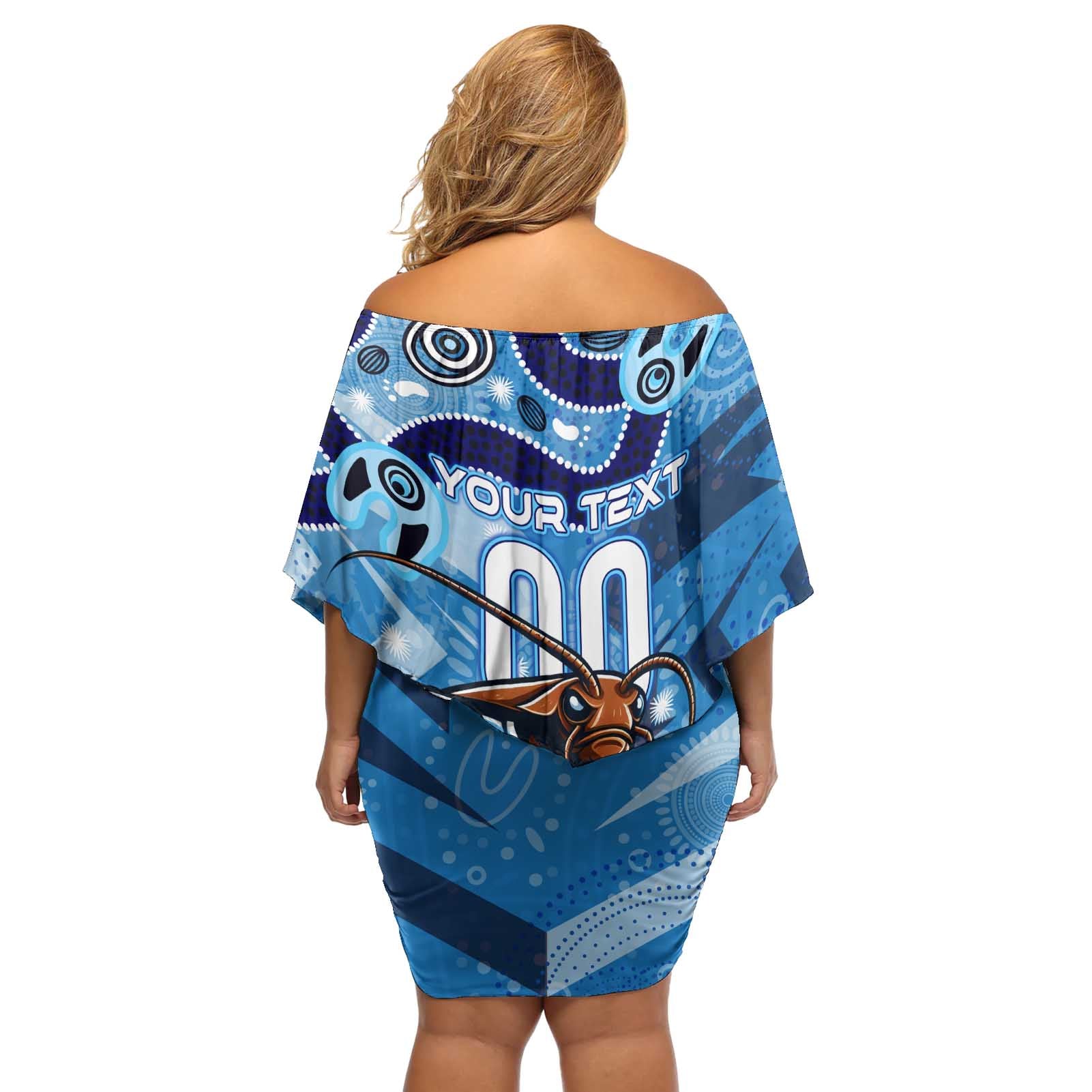Personalized NSW Rugby League Off Shoulder Short Dress Blues Mascot Indigenous