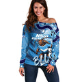 Personalized NSW Rugby League Off Shoulder Sweater Blues Mascot Indigenous