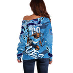 Personalized NSW Rugby League Off Shoulder Sweater Blues Mascot Indigenous