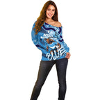 Personalized NSW Rugby League Off Shoulder Sweater Blues Mascot Indigenous