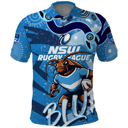 Personalized NSW Rugby League Polo Shirt Blues Mascot Indigenous