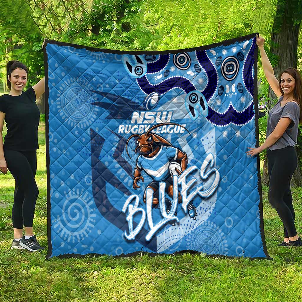 Personalized NSW Rugby League Quilt Blues Mascot Indigenous