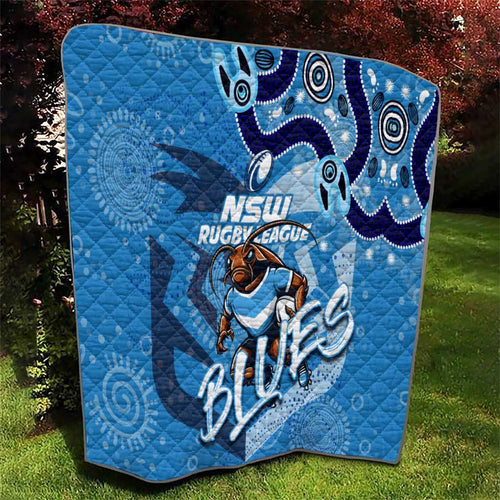 Personalized NSW Rugby League Quilt Blues Mascot Indigenous