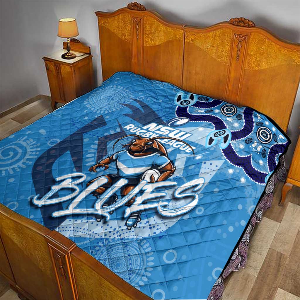 Personalized NSW Rugby League Quilt Blues Mascot Indigenous