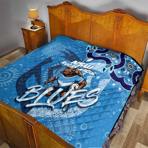 Personalized NSW Rugby League Quilt Blues Mascot Indigenous