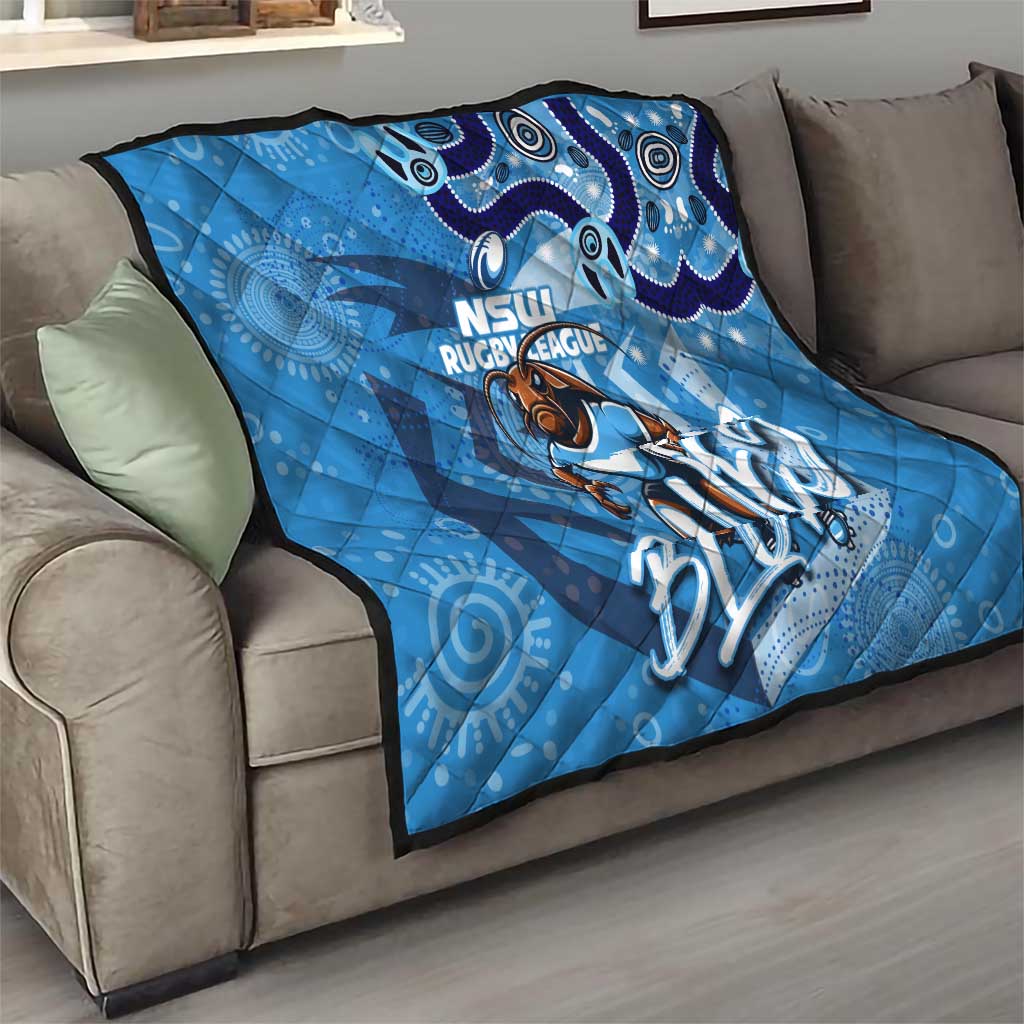 Personalized NSW Rugby League Quilt Blues Mascot Indigenous