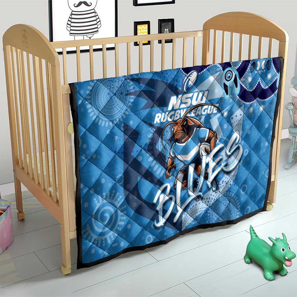 Personalized NSW Rugby League Quilt Blues Mascot Indigenous